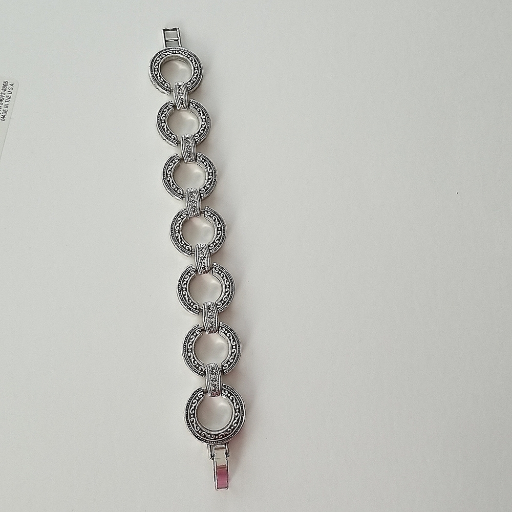 Vintage BRIGHTON Central Park circle link style silver tone 7.75" bracelet